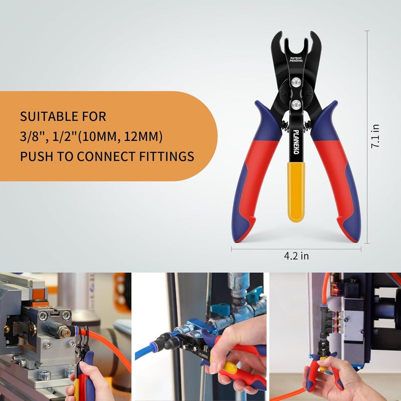 PLANEKO Air Line Pliers Push to Connect Fitting Disconnect Tool for 3/8" 1/2" Pneumatic Hose Quick Connect Fittings Removing Air Line Removal Tool Hose Release Pliers for 10mm 12mm Push Fit Connector - Image 5